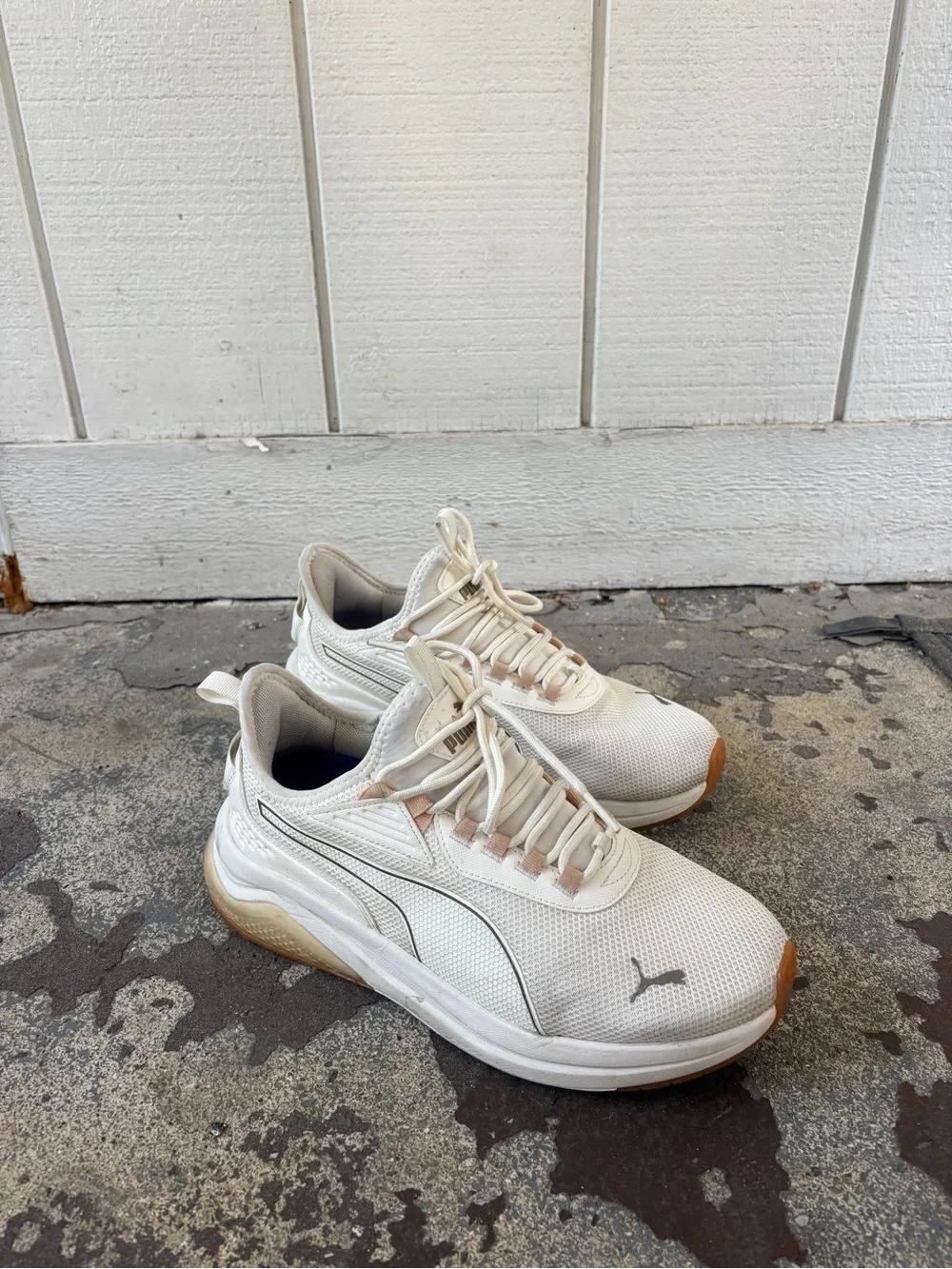 Puma White Athletic Sneakers with Tan Accents